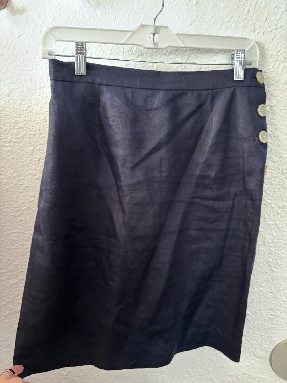 Lauren by Ralph Lauren Navy Linen Button Pencil Skirt 6 Petite Preppy Coastal